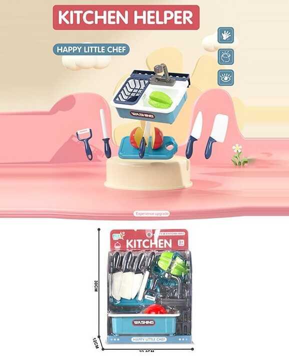 Набір посуду GJJ-L 77 Штрих=01485 муляж мийки з краном, фрукт на липучці, ножі, дошка для нарізан...