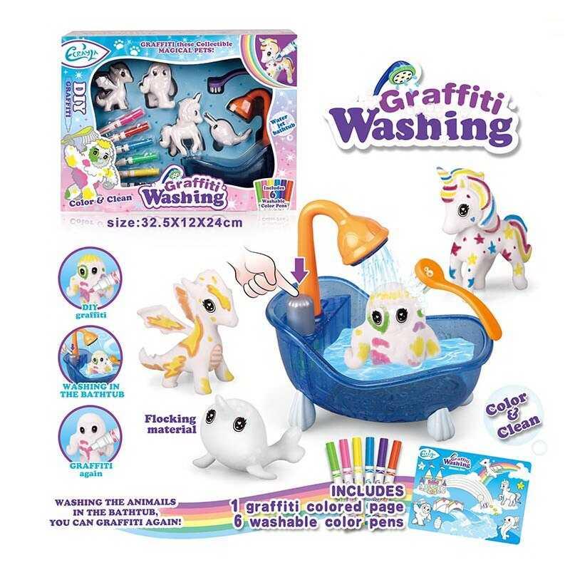 Набір для творчості 804 4 флоксові фігурки тварин, помпова подача води, 6 кольорових фломастерів,...