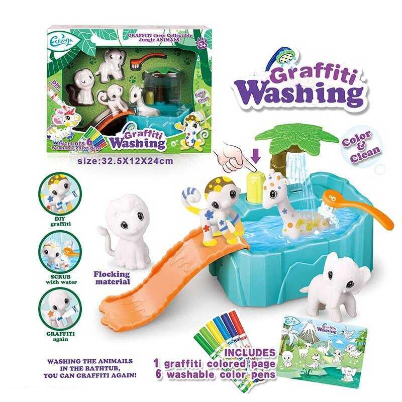 Набір для творчості 805 4 флоксові фігурки тварин, помпова подача води, 6 кольорових фломастерів,...