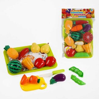 Набір продуктів “Кулінарна фантазія” 554411 (96/2) "WToys", 21 елемент, овочі й фрукти на липучках, таця, дошка для нарізання, бе