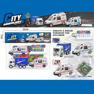 Набір машин JW 567-049 (96/2) “City Ambulance”,  інерція, 3 машинки, килимок,
