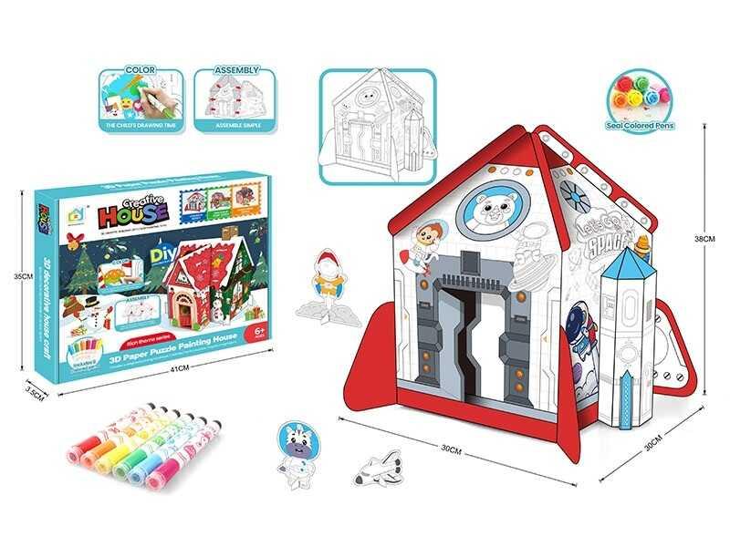 Пазли 3D "Космічна ракета" 1002 картонні, розмальовка, 6 маркерів, в коробці