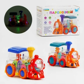 Паровозик ТК 52136 (48) "WToys", 2 кольори, ОЗВУЧУВАННЯ УКРАЇНСЬКОЮ МОВОЮ, звук, підсвічування, шестерні, колесо вільного ходу, в