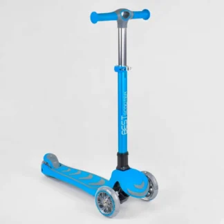 Самокат триколісний 38603 (4) Best Scooter, ГОЛУБИЙ, складаний алюмінієве кермо, 4 колеса PU зі світлом, d = 12 см