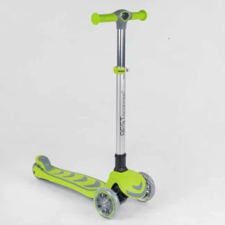 Самокат триколісний 46987 (4) Best Scooter, САЛАТОВИЙ, складаний алюмінієве кермо, 4 колеса PU зі світлом, d = 12 см