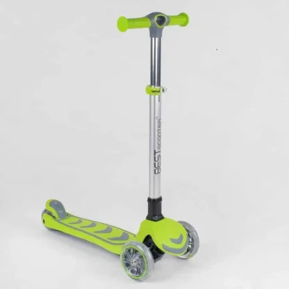 Самокат триколісний 46987 (4) Best Scooter, САЛАТОВИЙ, складаний алюмінієве кермо, 4 колеса PU зі світлом, d = 12 см