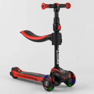 Самокат трехколесный Best Scooter JS-10711 (4) с сидением, алюминиевый руль, 3 колеса PU со светом, d=12 см