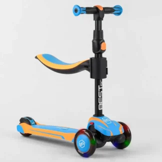 Самокат триколісний Best Scooter JS-30918 (4) із сидінням, алюмінієве кермо, 3 колеса PU зі світлом, d = 12 см