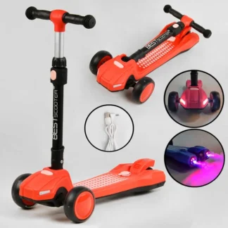 Самокат триколісний LT-12857 Best Scooter з парогенератором (6) складане кермо, ЗВУК МАШИНИ, ДИМ, СВЕТ, пластмасовий, колеса PU