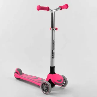 Самокат триколісний Y-00211 (4) Best Scooter, РОЗОВИЙ, складаний алюмінієве кермо, 4 колеса PU зі світлом, d = 12 см