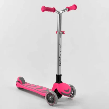 Самокат триколісний Y-00211 (4) Best Scooter, РОЗОВИЙ, складаний алюмінієве кермо, 4 колеса PU зі світлом, d = 12 см