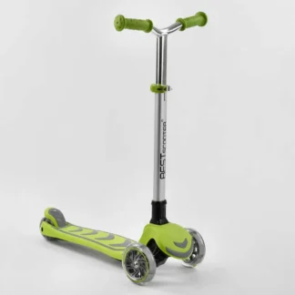 Самокат триколісний Y-00436 (4) Best Scooter, САЛАТОВИЙ, складаний алюмінієве кермо, 4 колеса PU зі світлом, d = 12 см
