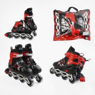 Ролики 49083-L /розмір 39-43/ колір – ЧЕРВОНИЙ (6) колеса PVC, устілка 24-27 см, ПЕРЕДНЄ КОЛЕСО СВІТЛО, d – 6.5 см, в сумці