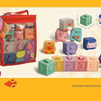 Сенсорні кубики 9989 Е (60) 12 штук, тваринки, математичні знаки, в сумці