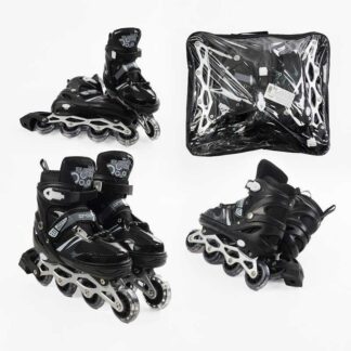 Ролики 94608-L /розмір 39-43/ колір – ЧОРНИЙ (6) колеса PVC, устілка 25-27 см, ПЕРЕДНЄ КОЛЕСО СВІТЛО, d – 6.5 см, в сумці
