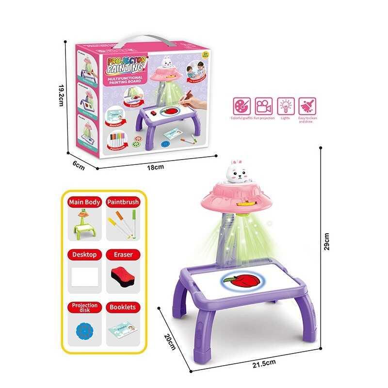 Столик з проєктором ZF 1004 M на батарейках, “Зайчик”, підсвітка, диски, фломастери, в коробці