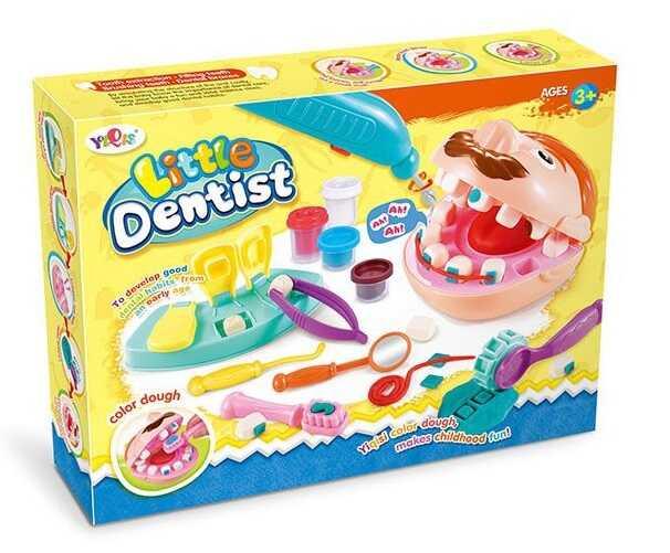 Тісто для ліплення 6818-3 "Маленький дантист", аксесуари, трафарети, бормашинка, 4 кольори тіста,...