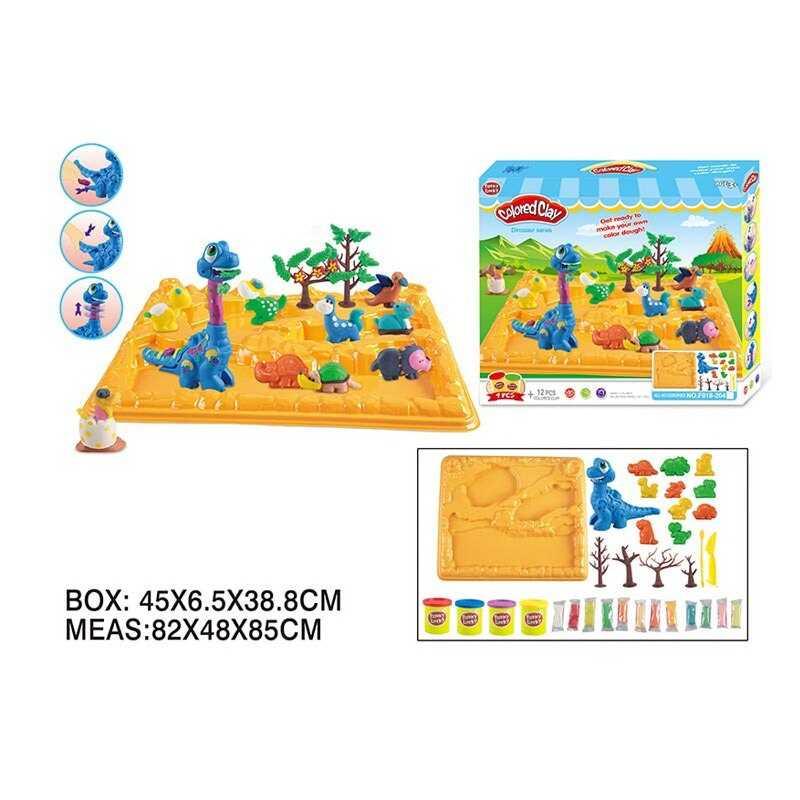 Тісто для ліплення F 018-204 "Динозаври", 4 кольори тіста, форми, молди, динозавр з екструдером,...