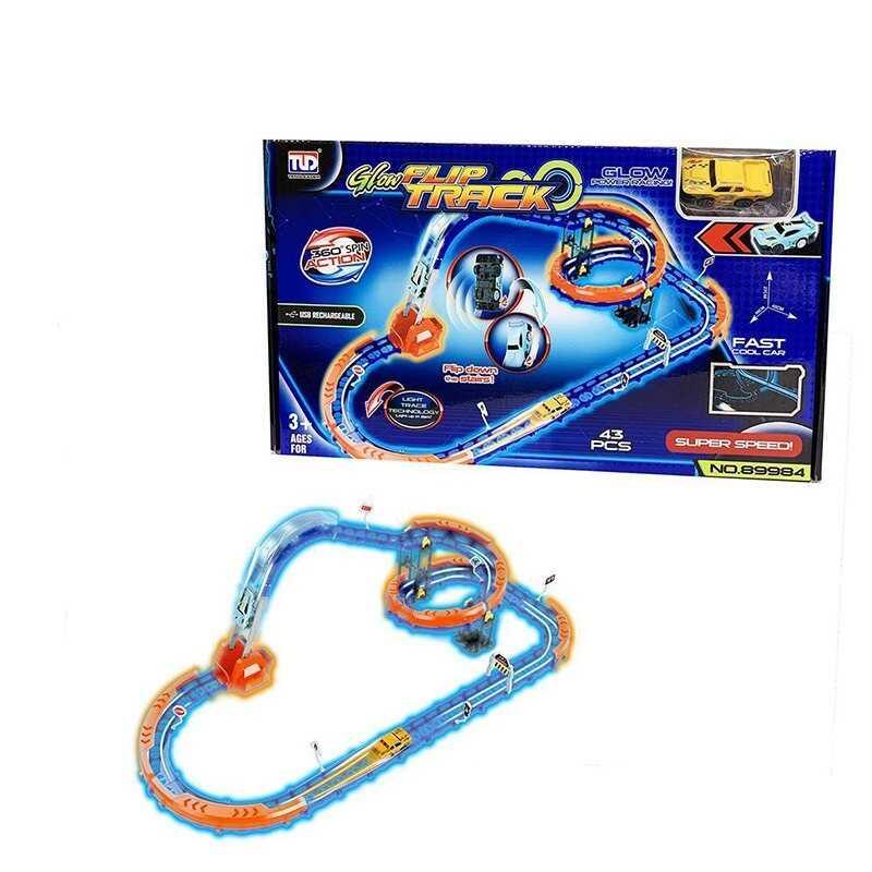 Трек 89984 42 елементи, машинка із вбудованим акумулятором, підсвічування, світиться у темряві, т...
