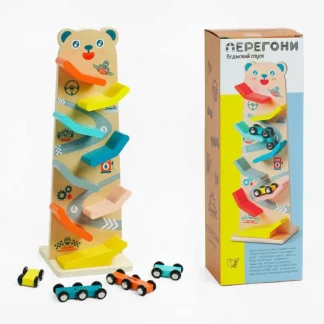 Трек C 61463 (24) "WToys", 8 спусків, 4 машинки, дерев’яний, в коробці
