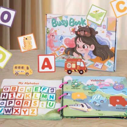 Розвивальна книжка C 71023 (34) 10 сторінок, на липучках, цифри, англ. абетка, кольори, форми, частини тіла, в коробці