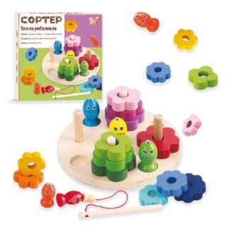 Магнітна риболовля 63544 (48)  "WToys", дерев’яна, фігури, вудка, рибки, сортер за кольорами та формами, в коробці