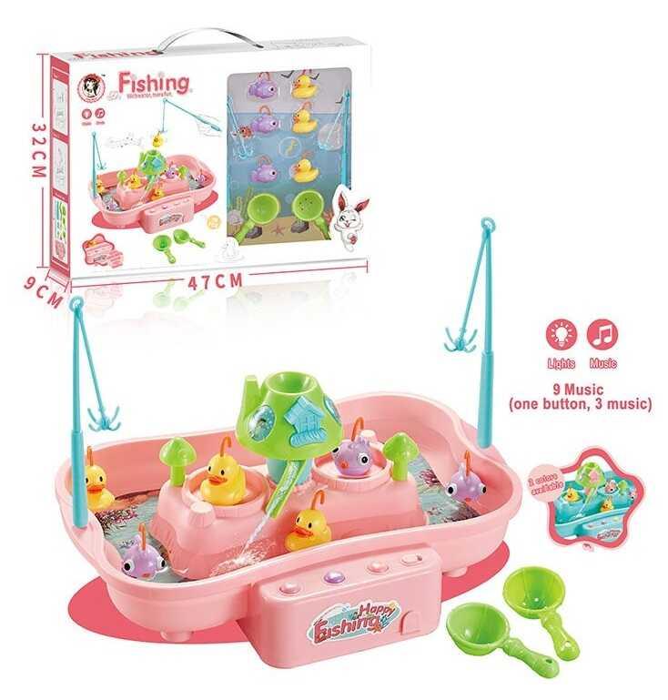 Риболовля QY 999 A водна, рибки, качки, млинок, черпаки, звук, підсвічування, на батарейках, в ко...