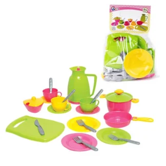 Гр Набір посуду №3 1783 (12) "Technok Toys" каструля, сковорідка, кришка, цукорниця, кавник, чайний сервіз, столові прилади, 20см,