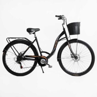 Велосипед міський Corso «Liberty» 28’’ дюймів LR-28286 (1) + КОШИK, ЧОРНИЙ, сталева рама 20``, Shimano 7 швидкостей, корзина,