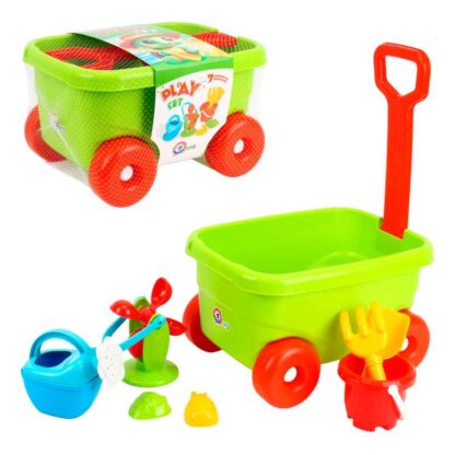 Гр Набір для гри з піском 1409 (2) "Technok Toys", візочок, граблі, лопатка, млин, лійка, 2 форми, в сітці