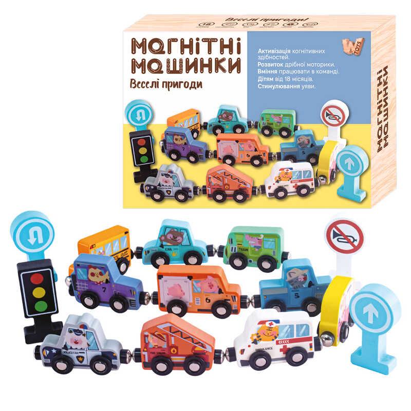 Магнітні машинки 49325 "WToys", дерев’яні, в коробці