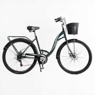 Велосипед міський Corso «Liberty» 28’’ дюймів LR-28193 (1) + КОШИK, ТЕМНО-ЗЕЛЕНИЙ, сталева рама 20``, Shimano 7 швидкостей,