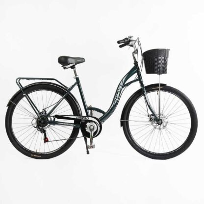 Велосипед міський Corso «Liberty» 28’’ дюймів LR-28193 (1) + КОШИK, ТЕМНО-ЗЕЛЕНИЙ, сталева рама 20``, Shimano 7 швидкостей,