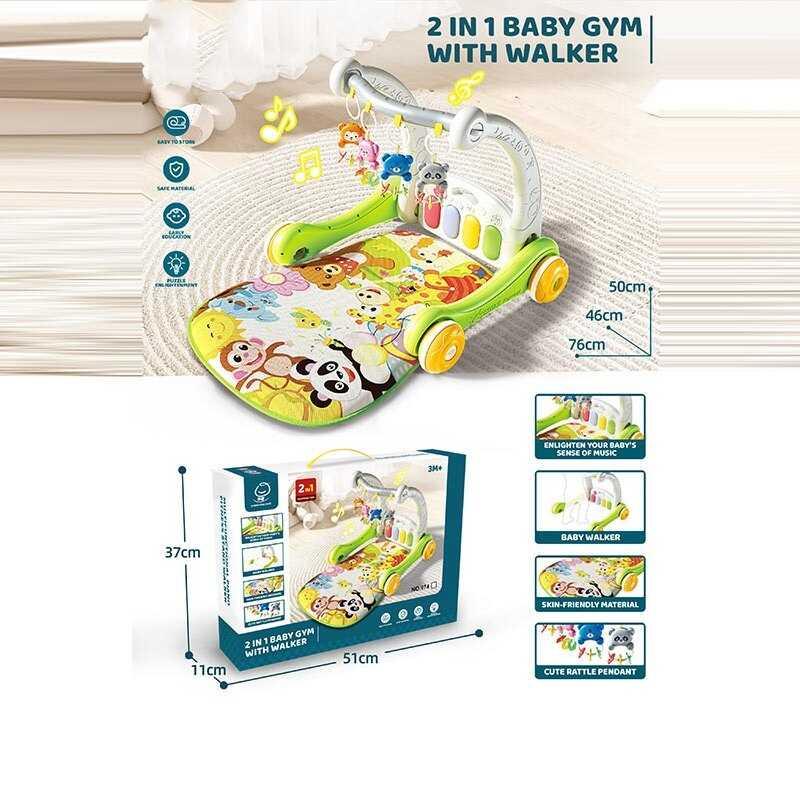 Ходунки 974 2 в 1, килимок, піаніно, ноти, звуки тварин, мелодії, підсвічування, 4 підвіски, бряз...