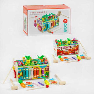 Ігровий центр C 60241 “Котик”, дерев’яний, ксилофон, годинник, магнітна гра, стукалка, пальчикові...