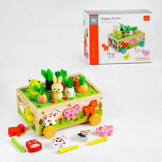 Ігровий центр C 61631 “Ферма”, дерев’яний, каталка, овочі, тваринки, хробачки, сортери, в коробці