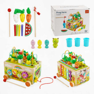Ігровий центр C 68354 дерев’яний, каталка, ксилофон, шестерні, пальчикова гра, годинник, магнітна...