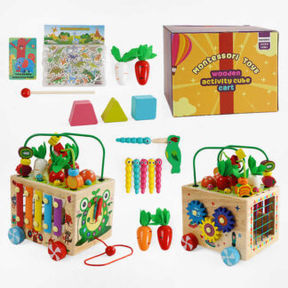 Ігровий центр С 68358 дерев’яний, каталка, годинник, ксилофон, сортер, шестерні, морквяні грядки,...