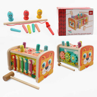 Ігровий центр C 54215 "Лев", дерев’яний, ксилофон, магнітна риболовля, стукалка, рухомі шестерні,...