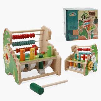 Ігровий центр F 43604 дерев’яний, 20х16х20 см, стукалка, молоточок, шестерінки, рахівниця, г... 20х16