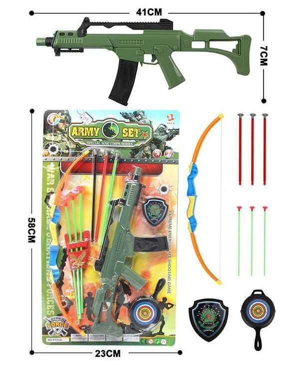 Військовий набір PT 016-2 автомат, лук, стріли, жетон, мішень, на листі