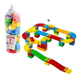 Гр Набор детский "Конструктор. Цветная дорога No3" 114/24(7) "BAMSIC" 64 детали, 2 машинки, в тубусе