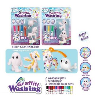 Набір для творчості 814 2 види, 2 флоксові фігурки тварин, 3 кольорові фломастери, щіточка, на листі