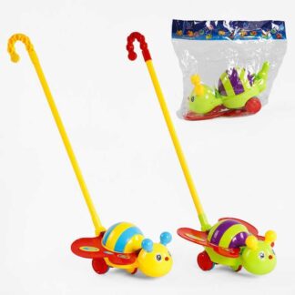 Каталка 0376 "Бджілка", 2 кольори, з дзвіночком, на паличці, 54 см, у пакеті