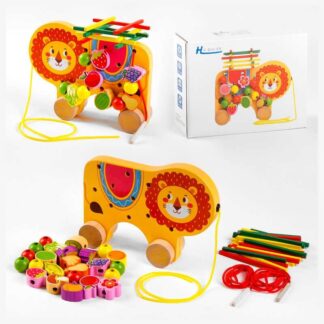 Ігровий центр С 48173 "Левеня", дерев’яний, каталка, шнурівка, брусочки, в коробці