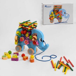 Ігровий центр C 48174 "Слоненя", дерев’яний, каталка, шнурівка, брусочки, в коробці