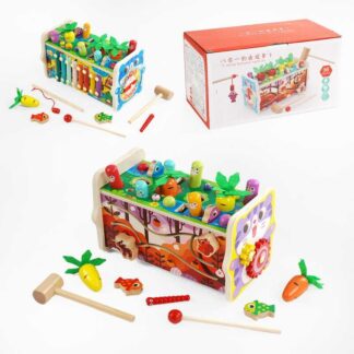 Ігровий центр C 65771 дерев’яний, 5 ігрових панелей, стукалка, ксилофон, рухомі шестерні, цифербл...