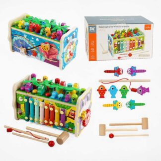 Ігровий центр C 68266 дерев’яний,стукалка,магнітна риболовля, ксилофон, гра “Грядка”, рухомі шест...