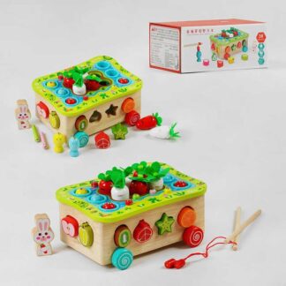 Ігровий центр С 58260 3в1, дерев’яний, каталка, сортер, магнітна риболовля, міні-город, в коробці
