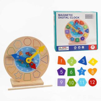 Годинник дерев`яний С 68300 рухомі стрілки, магніти, пронумеровані фігурки, паличка